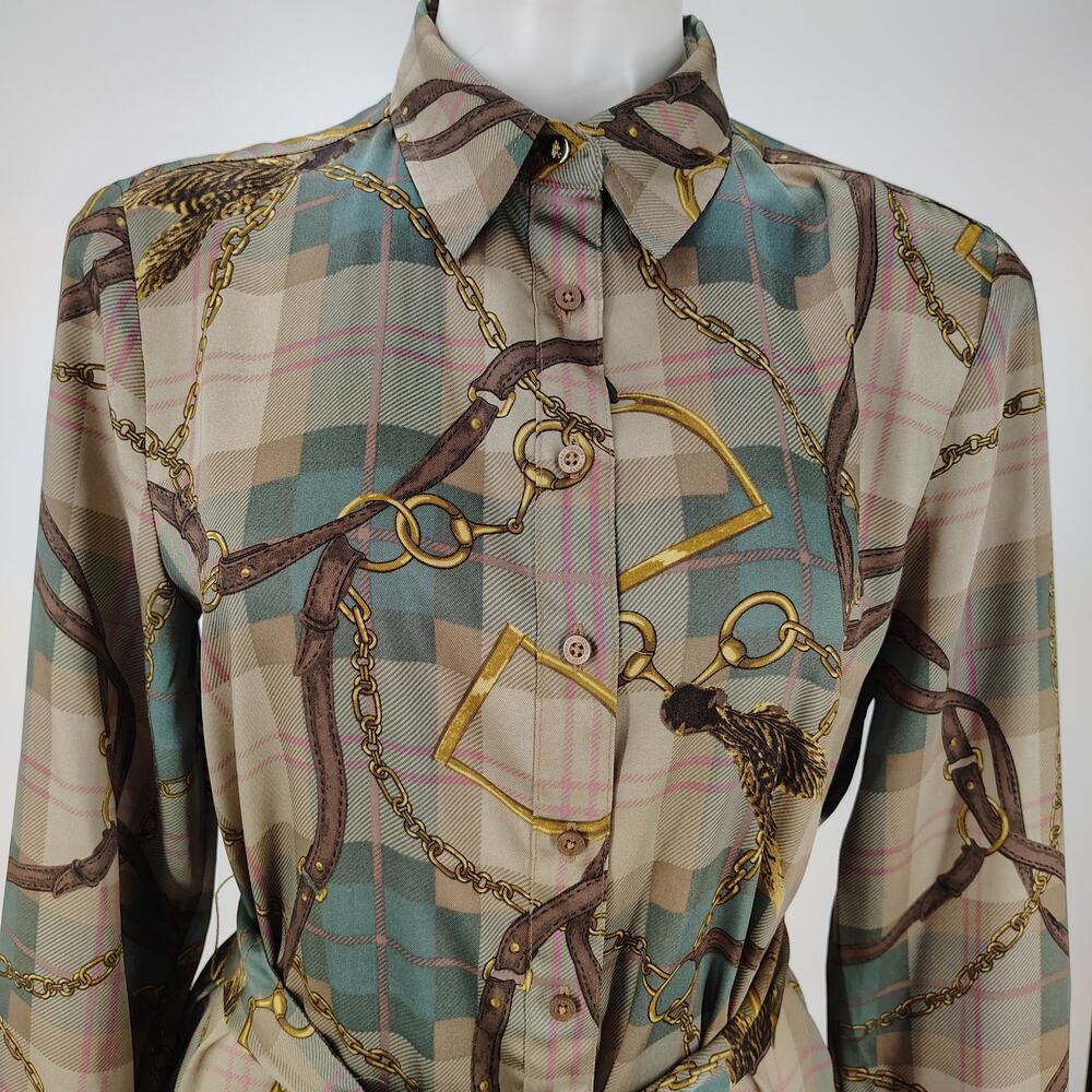 Lauren Ralph Lauren Equestrian Belt Print Shirt Dress Sz 6 - Picture 11 of 16